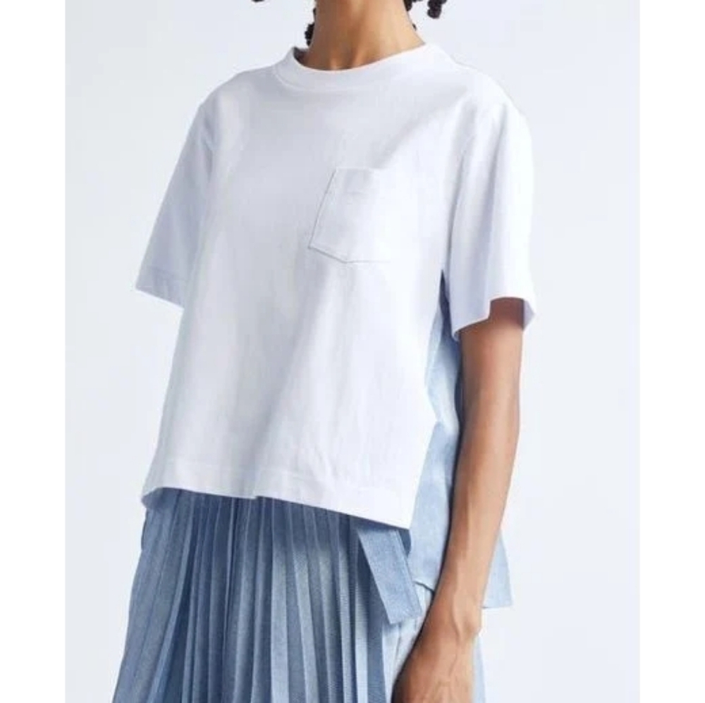 Sacai, 2,White Blue Short Sleeve Layered Top - Picture 2 of 8